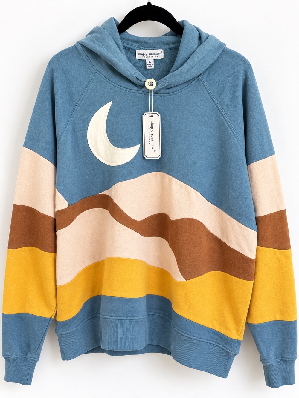 Simply Southern Moon Landscape Colorblock Hoodie Size Large NWT